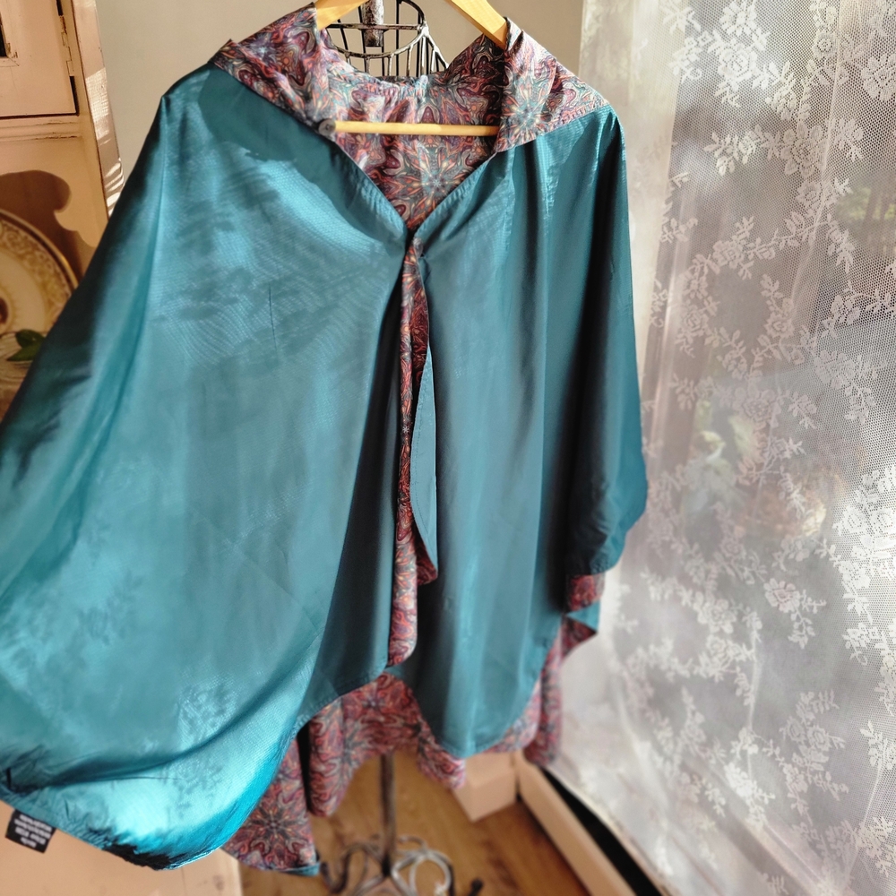 Unique Brightly Coloured Rain Cape Poncho In Teal And Paisley